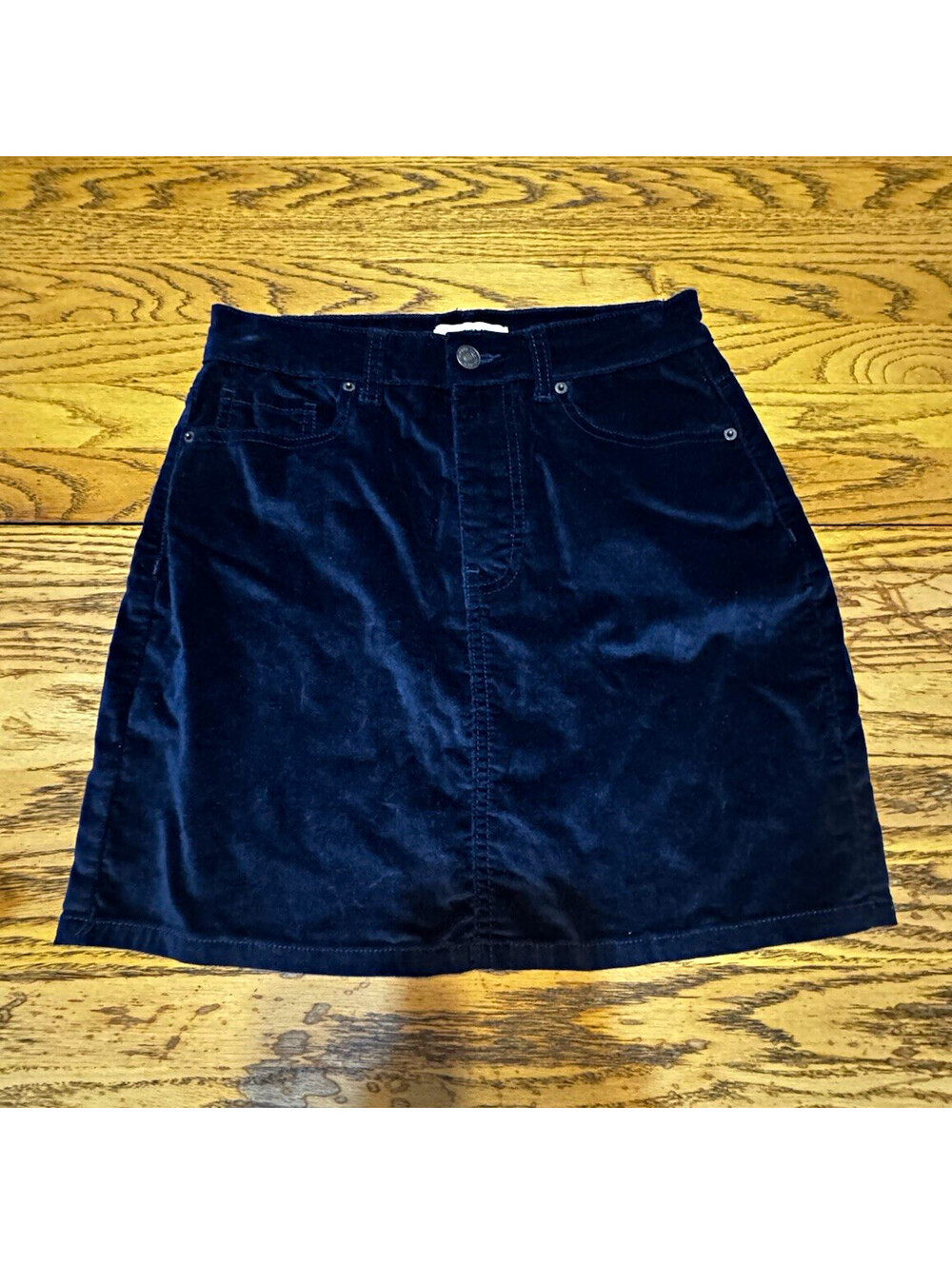 Forever 21 Navy Blue Velvet Mini Skirt Size S Y2K 5 Pocket A-Line